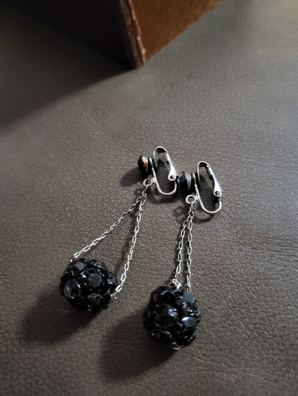 Black Crystal Ball Drop Clip-On Earrings